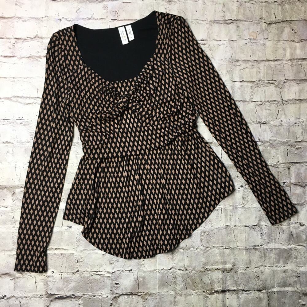 Meadow by Anthropologie Tie Front, Geometric Long Sleeve Top